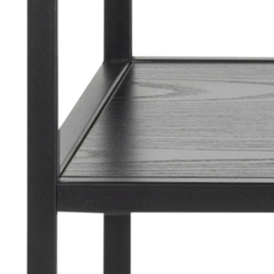Skeleto-bijzettafel 100x79, zwarte melamine – close-up van het blad met de nerf van zwart essenhout