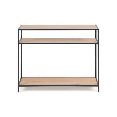 Skeleto-consoletafel 100x79 Wild Eiken, vooraanzicht – drie niveaus: tafelblad, middelste plank en onderste plank