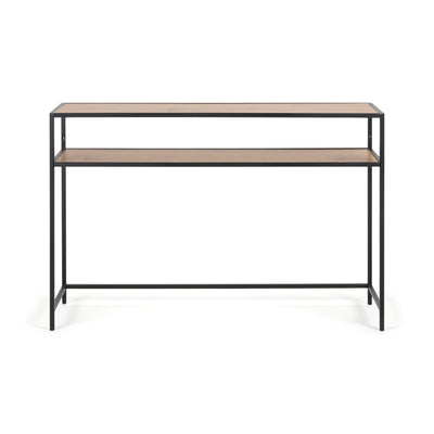 Skeleto-bijzettafel 120x79 Wild Eiken, vooraanzicht – plank onder het blad en onderste dwarsbalk