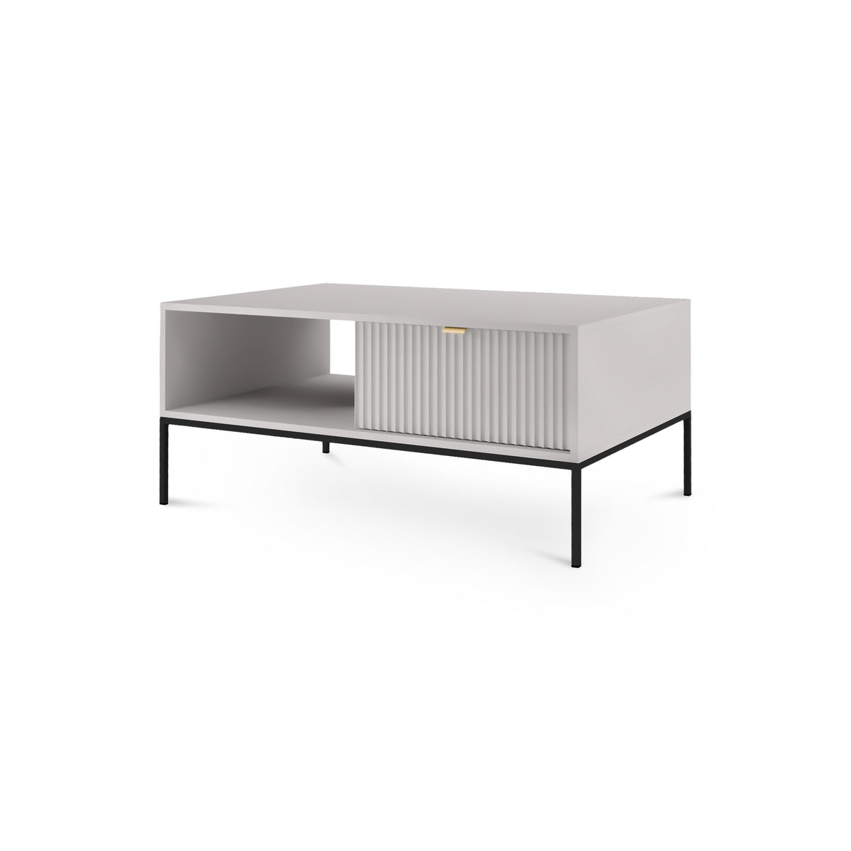 Roza Coffee Table 104x46 cm with Drawer, Modern Style – Gray, Black