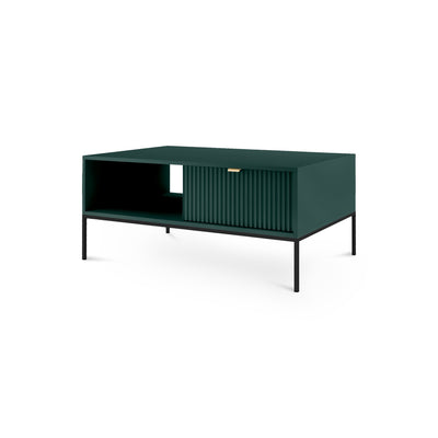 Roza Coffee Table 104x46 cm with Drawer, Modern Style – Labrador green, Black