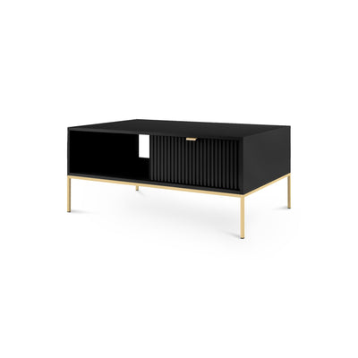 Roza Coffee Table 104x46 cm with Drawer, Modern Style – Black, Gold