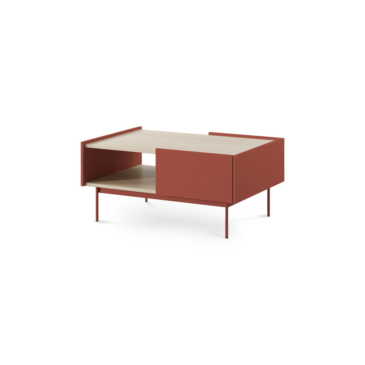 Bema Coffee Table 97x45 cm in Modern Style with Drawer and Shelf – Ceramic Red