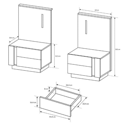 Armelia Set of Bedside Tables with Drawers 60x102 cm, Modern Style – photo 5