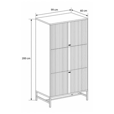 Kast Bambouz 99x200 – maatschets met breedte, hoogte en diepte