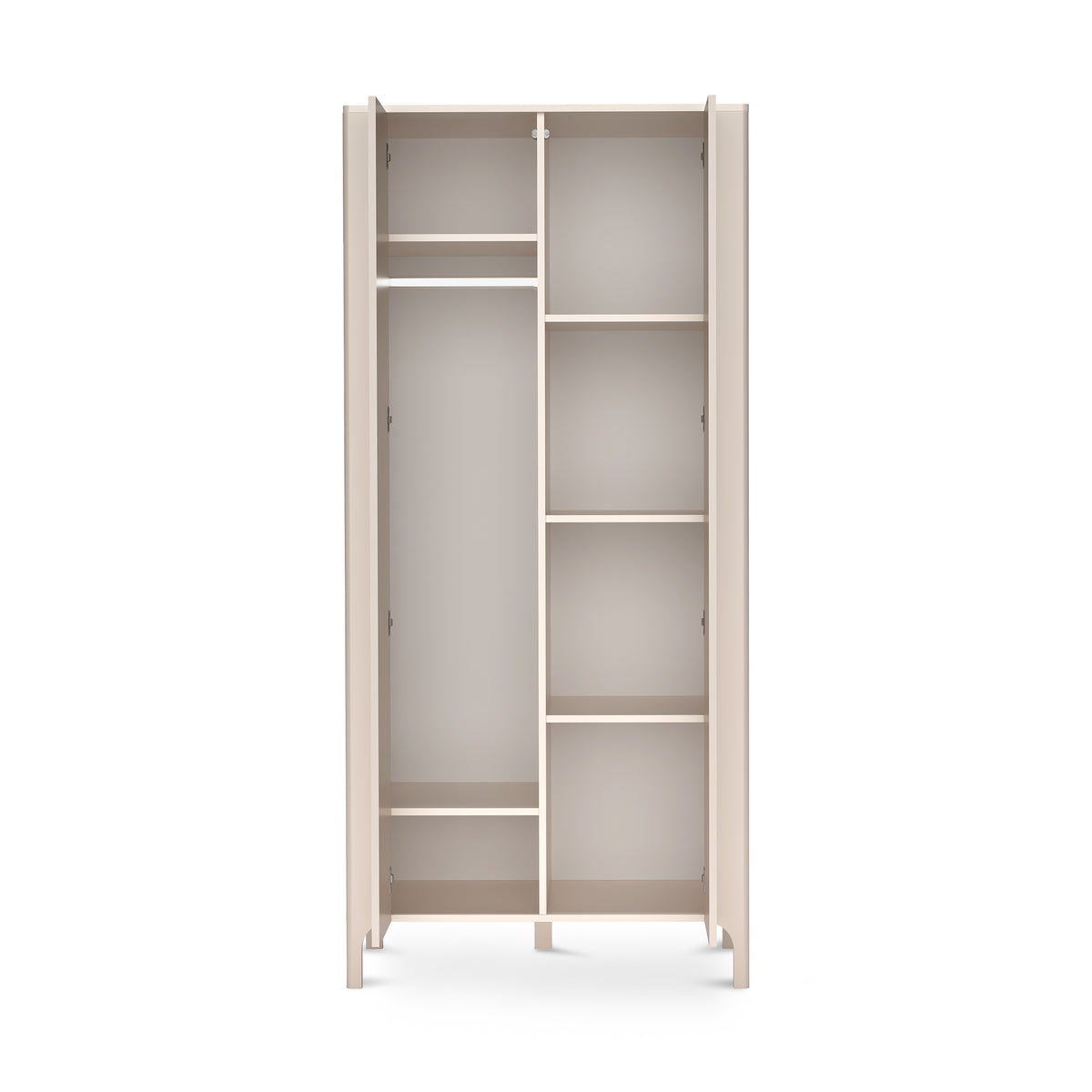 EKLIPSO-kast 90x197 met visgraatfronten in moderne stijl, kleur kasjmier - interieur na opening | Pillovely