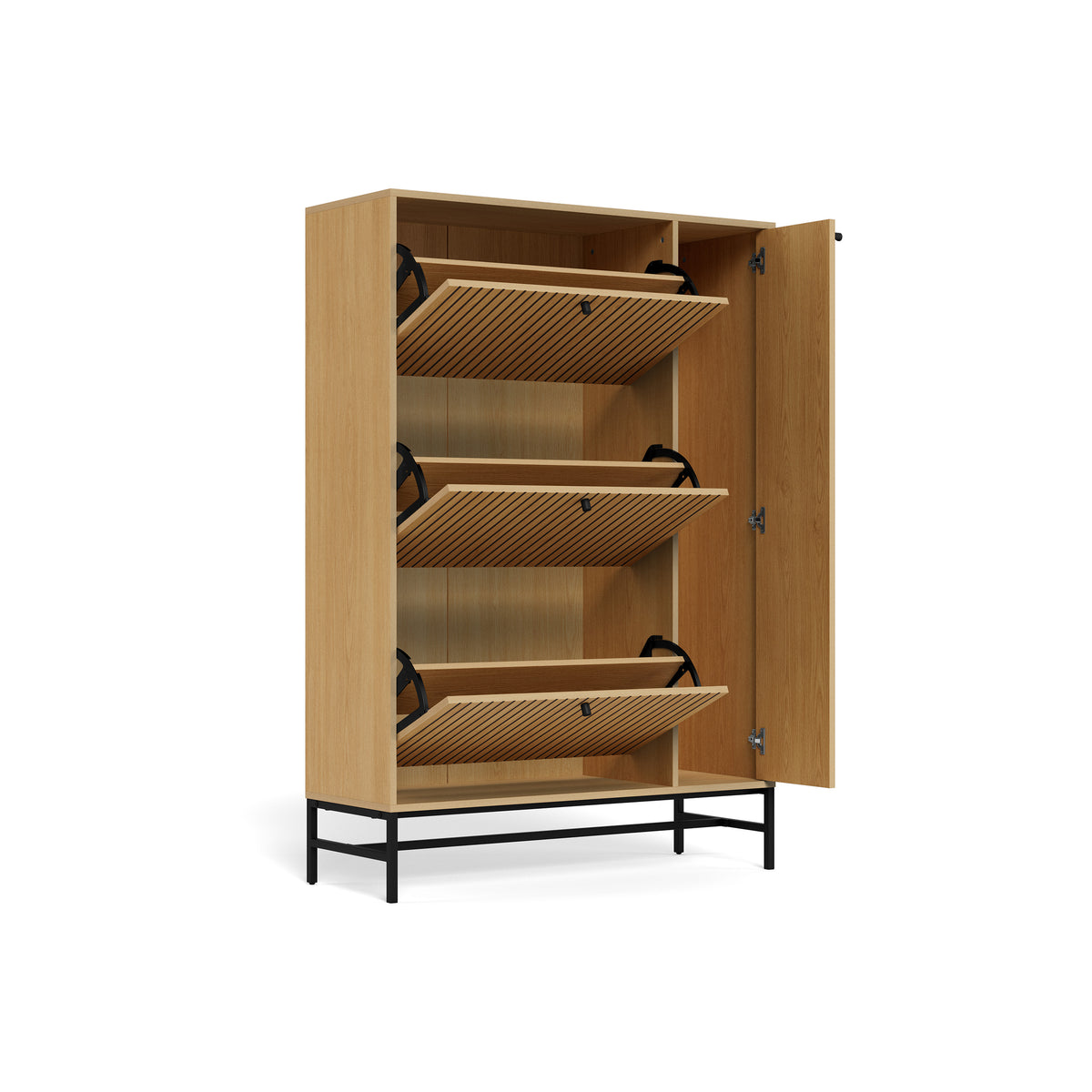Bambouz schoenenkast 99x141 met open, kantelbare vakken en deuren – het interieur van de schoenenkast voor de hal