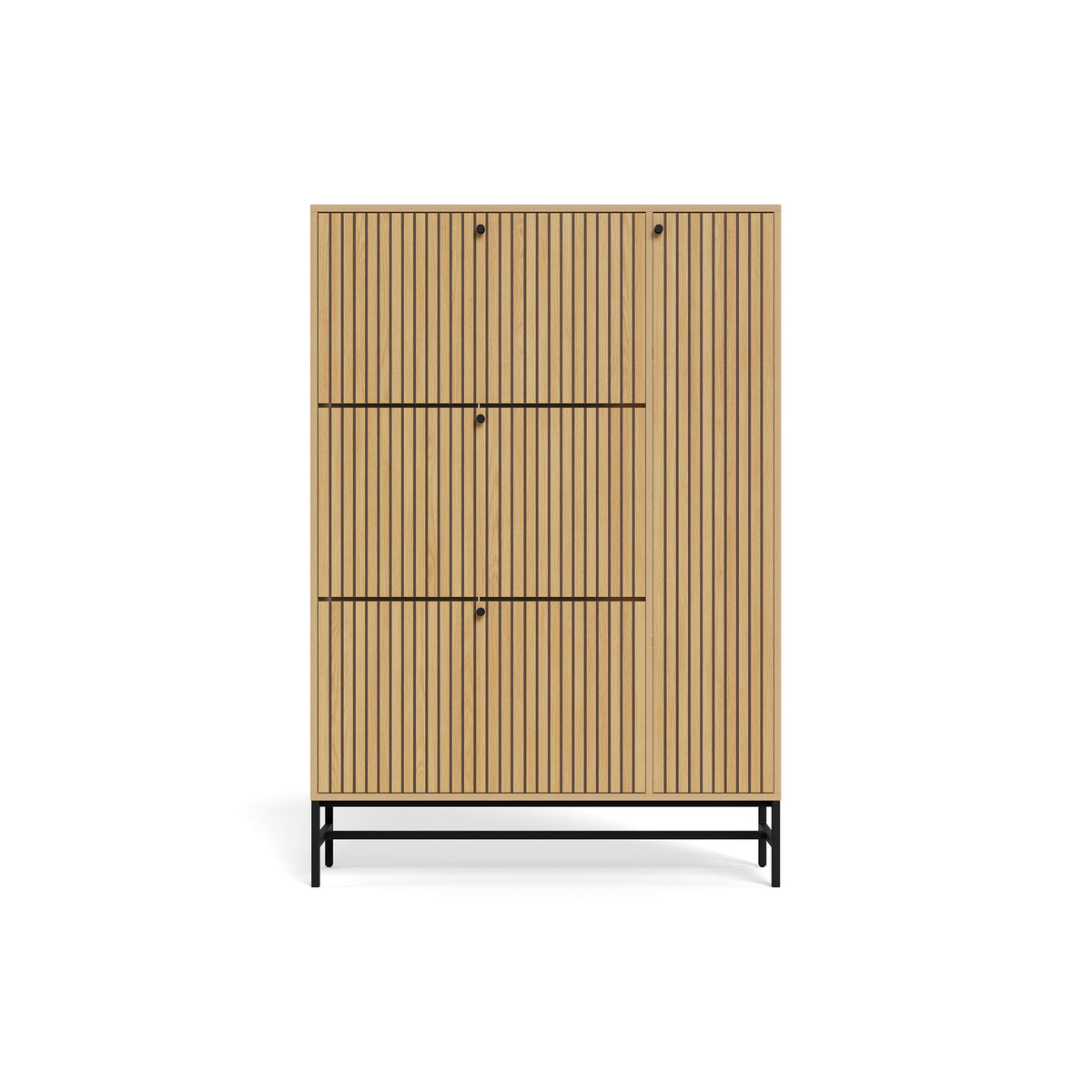 Bambouz schoenenkast 99x141 aan de voorkant – drie kantelbare vakken en deuren met lamellenfront in eikenhoutdecor