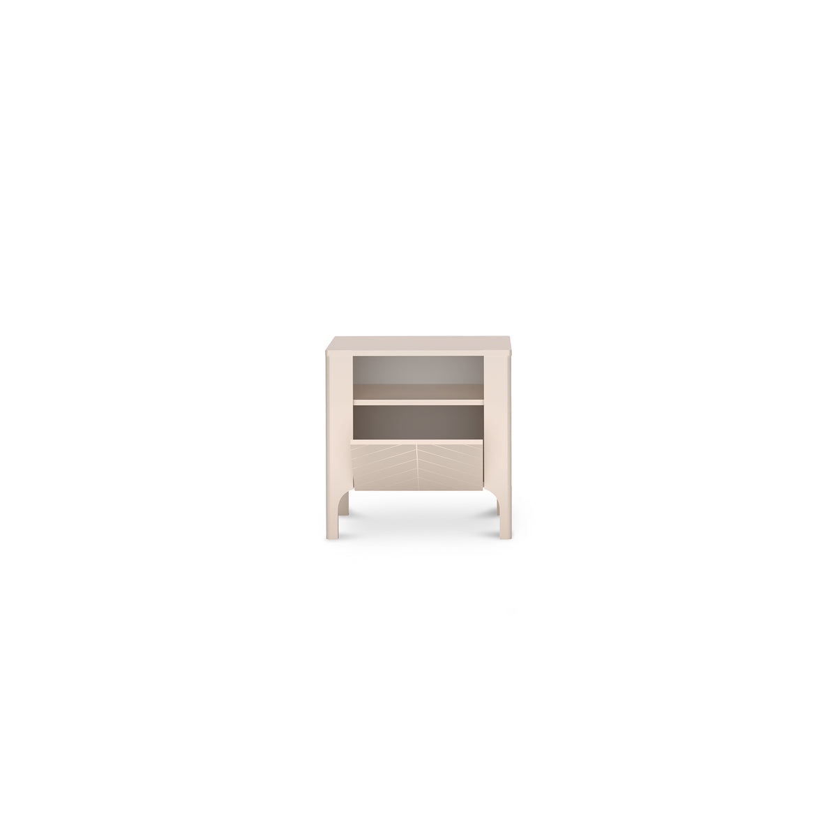 Nachtkastje EKLIPSO 54x57 met open nis in moderne stijl, kleur Kasjmier - interieur na opening | Pillovely