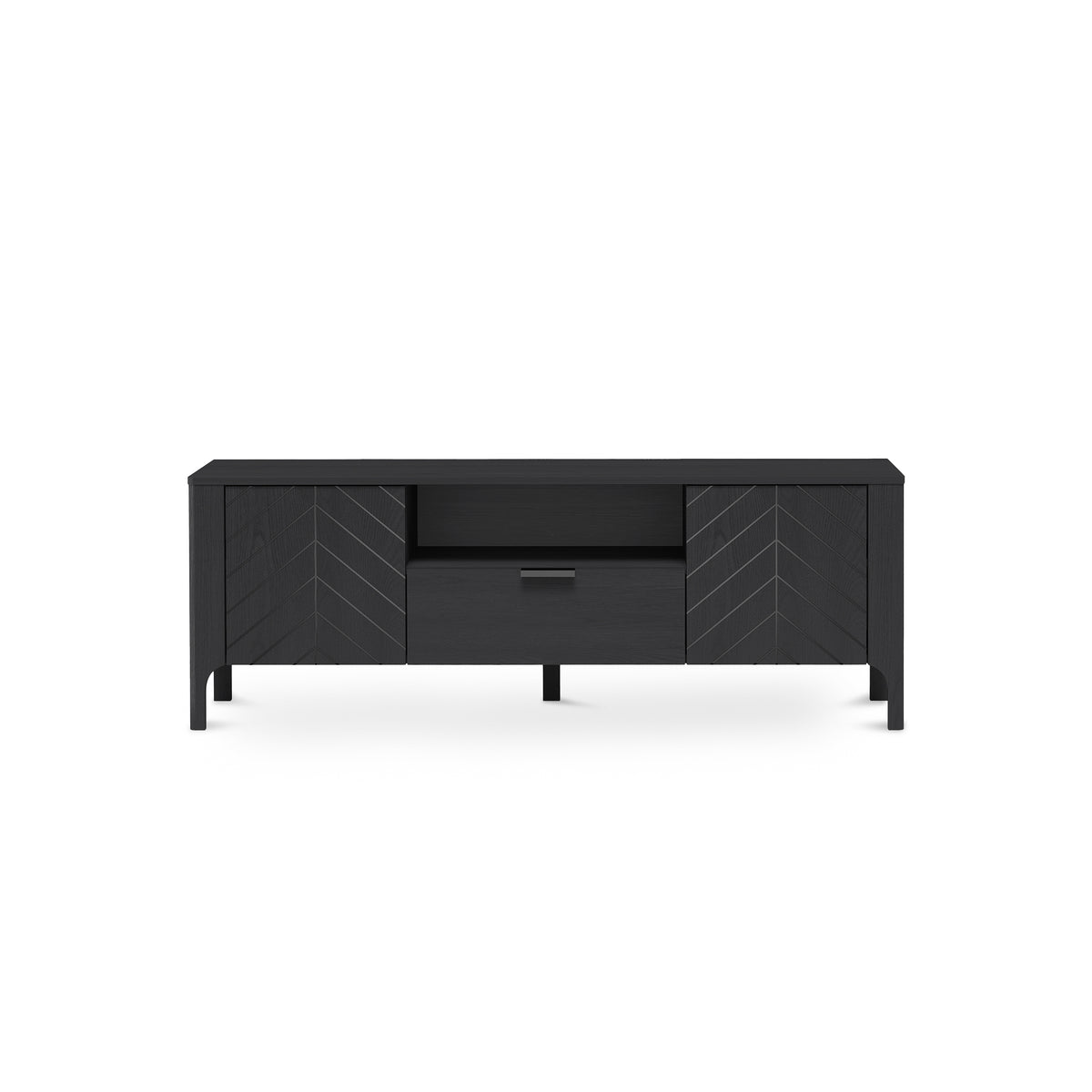 Tv-meubel EKLIPSO 160x57 met visgraatfronten in moderne stijl - kleur Zwart | Pillovely