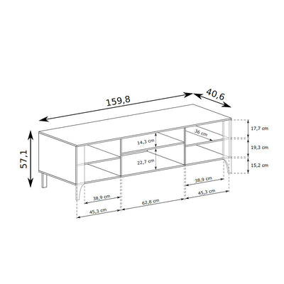 Tv-meubel EKLIPSO 160x57 met visgraatfronten in moderne stijl - maattekening | Pillovely