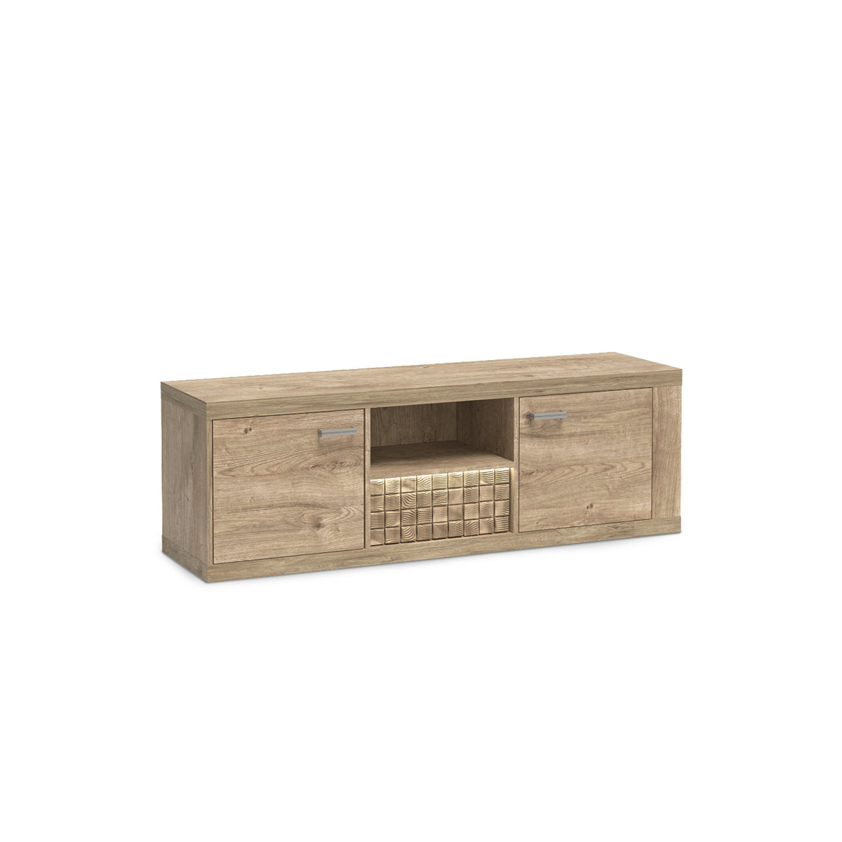 Tv-meubel Korin 151x51 met LED – warm licht boven het geribbelde ladefront, tv-meubel met LED