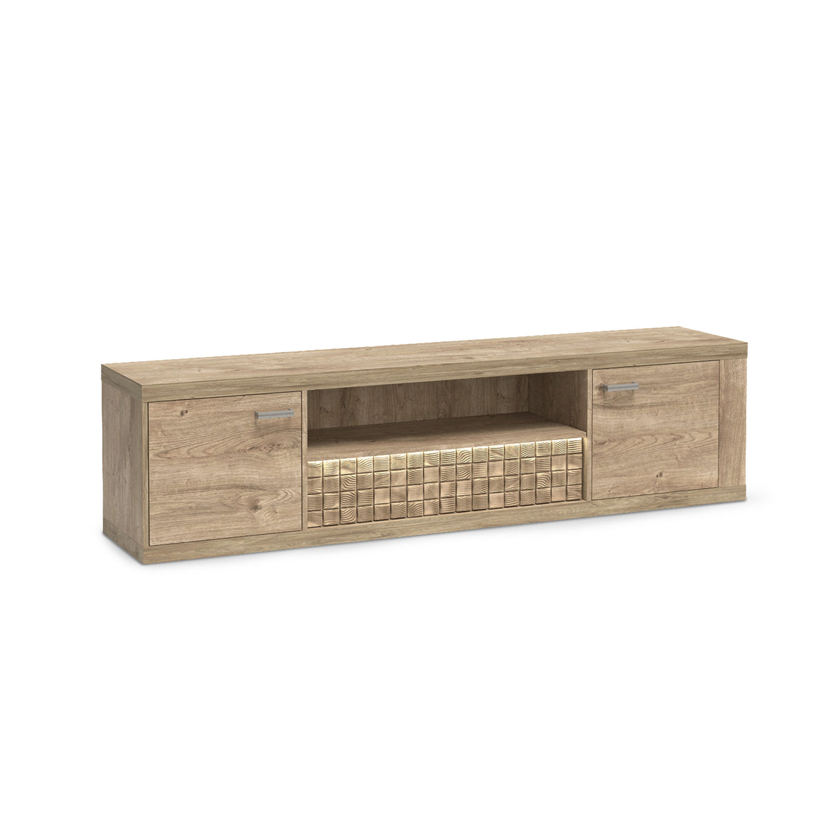 Tv-meubel Korin 196x51 met LED – warm licht boven de geribbelde lade, tv-meubel met LED-verlichting