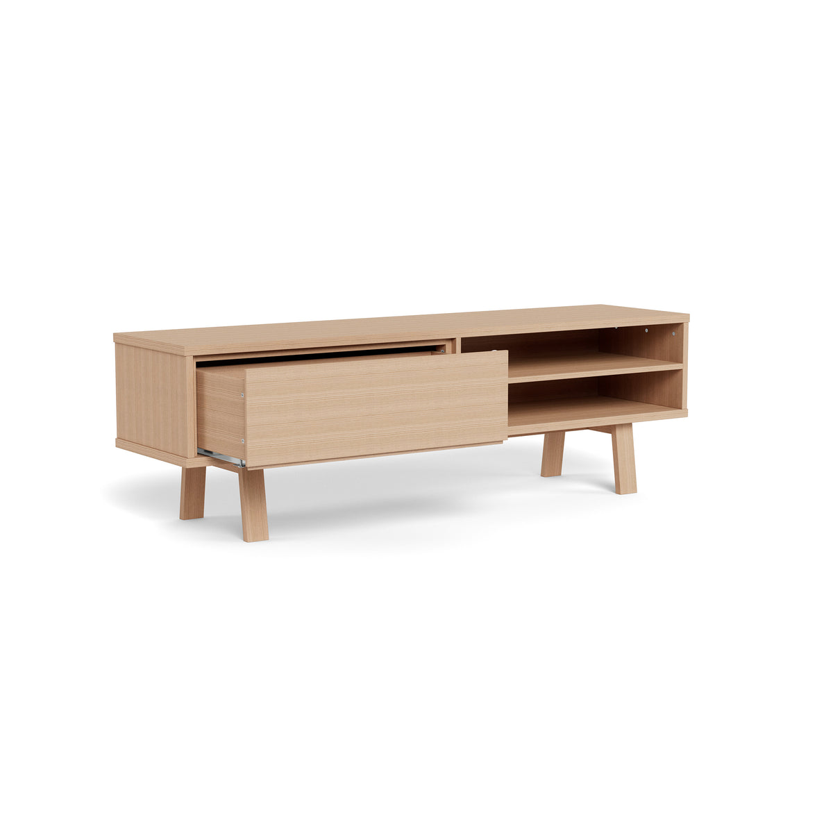 Lurisse tv-kast 160x50, gebleekt eiken met een uitschuifbare push-to-open-lade – ruime tv-kast voor de woonkamer