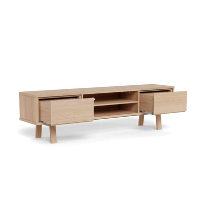 Lurisse tv-kast 180x50, gebleekt eiken met uittrekbare lades – ruime tv-kast met push-to-open-functie