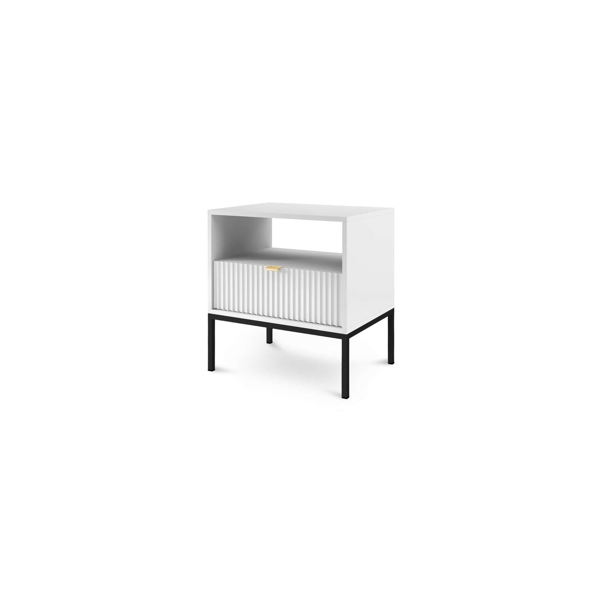 Roza Bedside Table with Drawer 54x56 cm, Glamour Style – White, Black