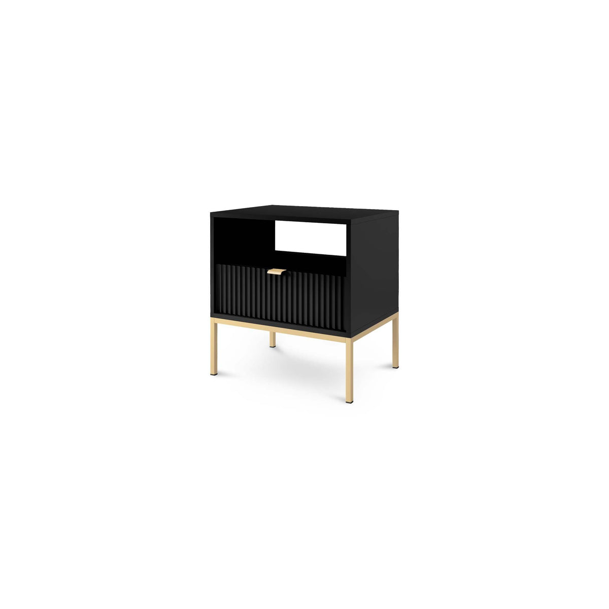 Roza Bedside Table with Drawer 54x56 cm, Glamour Style – Black, Golden