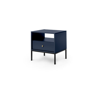 Kviat Bedside Table with Drawer 54x57 cm, Modern Classic Style – Navy blue, Black