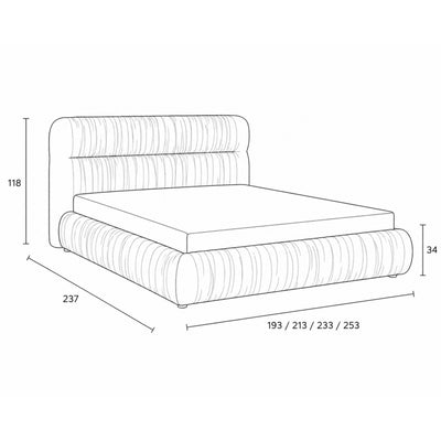 Drapori Upholstered Pleated Ottoman Bed with Storage 140x200, 160x200 and 180x200, Modern Style – dimensions drawing