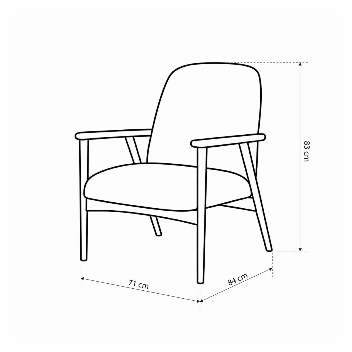 Ren Armchair, Scandinavian Style – dimensions drawing