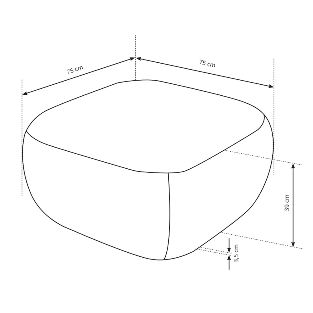 Olemo Relaxation Pouffe 75x39 cm made of PUR Foam, Japandi Style, Aragon Fabric – dimensions drawing