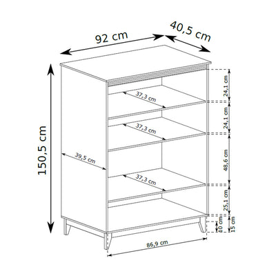 Serena Display Cabinet 92x151 with Glass Fronts, Modern Classic Style – dimensions drawing