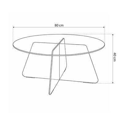 Aria Glass Round Coffee Table for the Living Room Ø80 cm, Modern Style – dimensions drawing