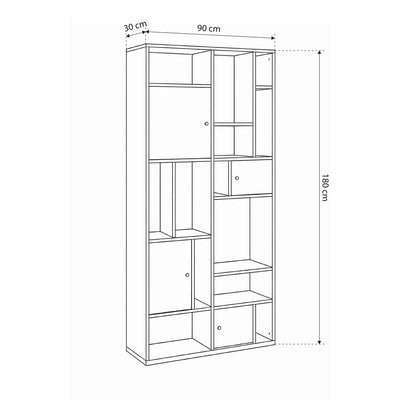 Asymo Bookcase for Living Room 90x180, Japandi Style – dimensions drawing