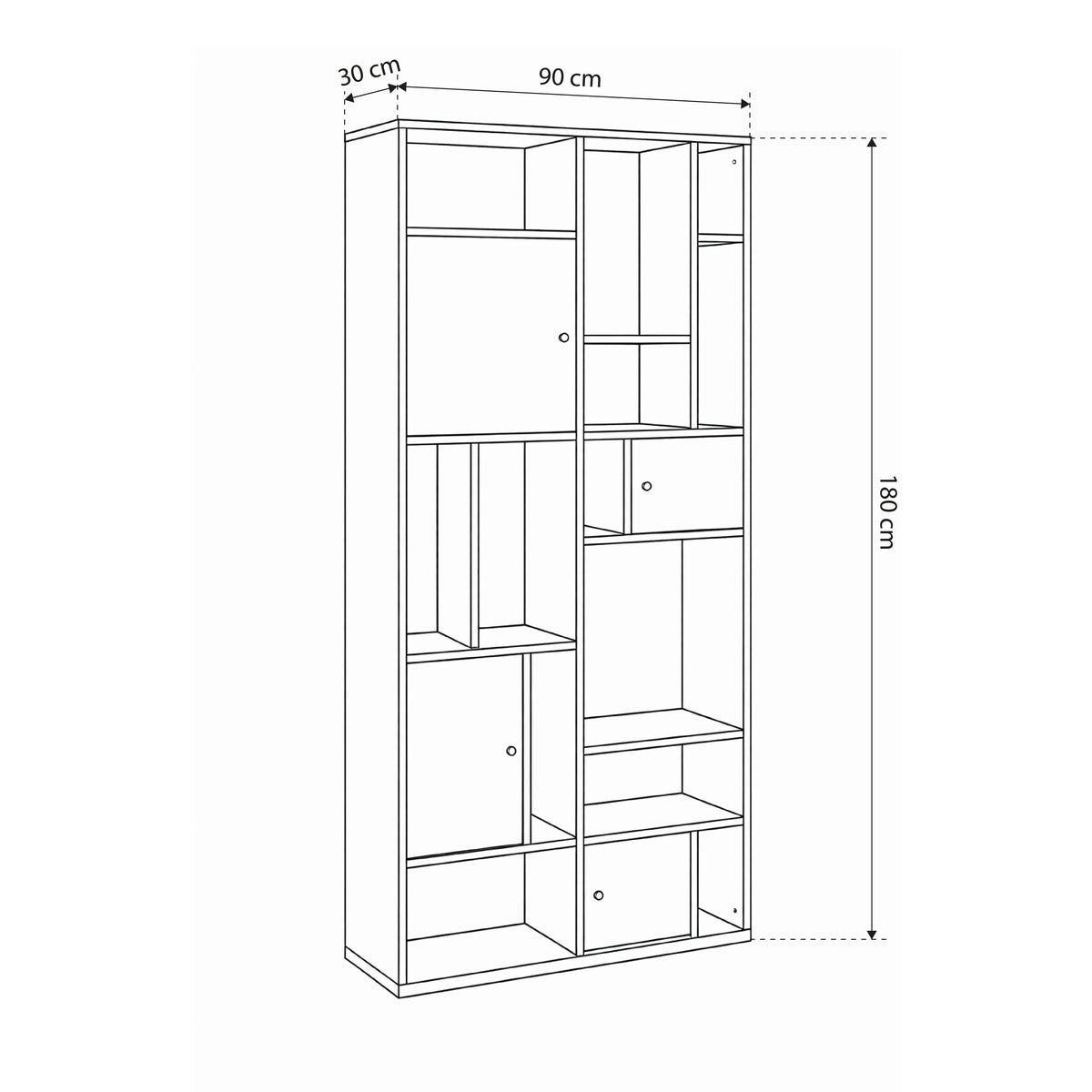 Asymo Bookcase for Living Room 90x180, Japandi Style – dimensions drawing