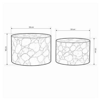 Cilindro Set of 2 Round Coffee Tables, Modern Style – dimensions drawing