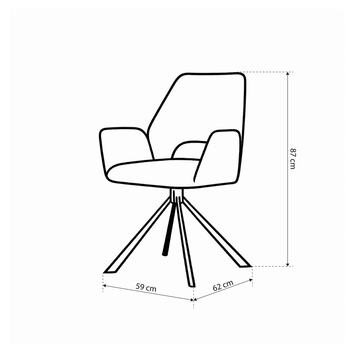 Fente Set of Two Swivel Chairs with Armrests, Modern Style – dimensions drawing