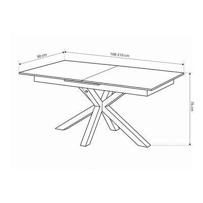 Lorrins Extendable Dining Table 168–210x76 cm, Modern Style – dimensions drawing