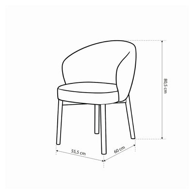 Melor Set of Two Chairs with Armrests, Modern Style – dimensions drawing