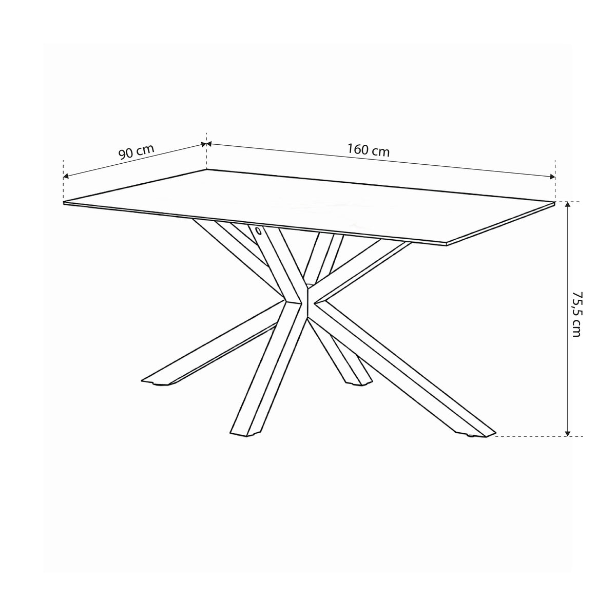 Oryss Dining Table 160x76 cm, Modern Style – dimensions drawing