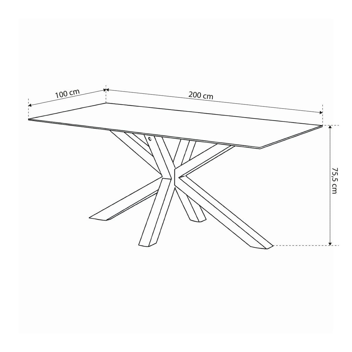 Oryss Dining Table 200x76 cm, Modern Style – dimensions drawing