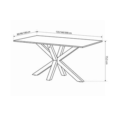Oryss Classic Dining Table, Industrial Style – dimensions drawing