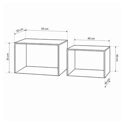 Quadrato Set of Two Coffee Tables, Modern Style – dimensions drawing