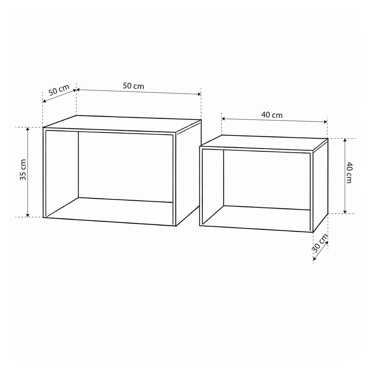 Quadrato Set of Two Coffee Tables, Modern Style – dimensions drawing