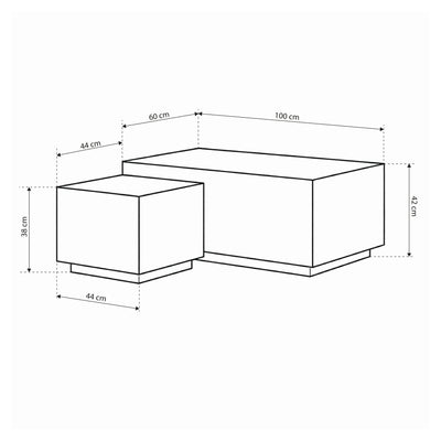 Set van 2 moderne salontafels met steeneffect - model Segmento - tekening met afmetingen