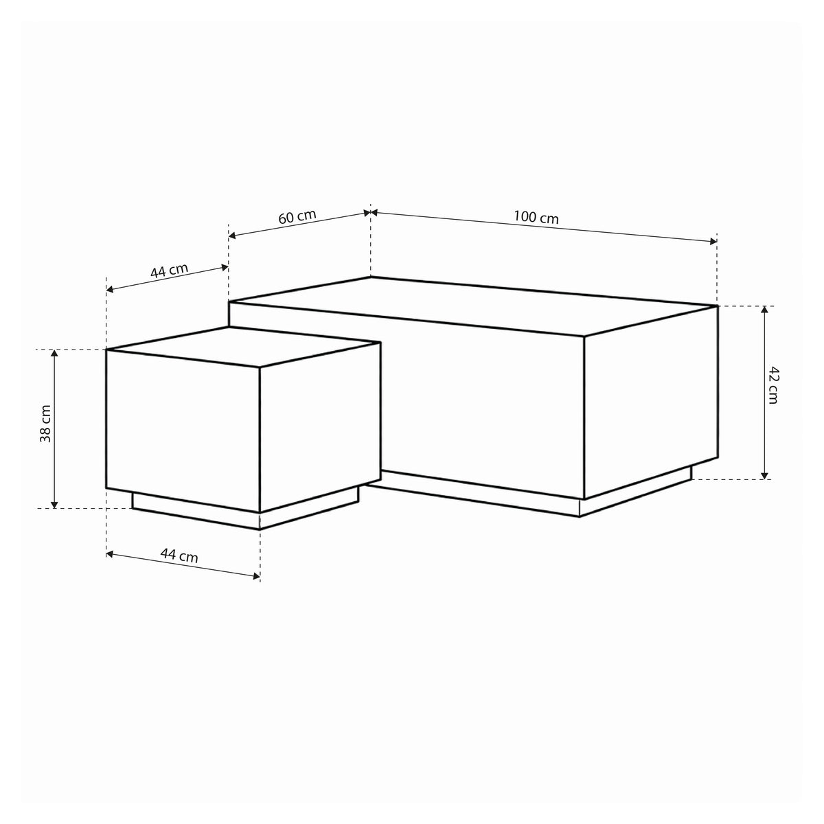 Set van 2 moderne salontafels met steeneffect - model Segmento - tekening met afmetingen