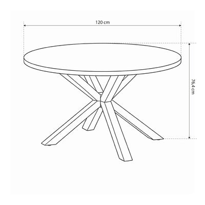 Stela Classic Round Dining Table 120x77 cm, Industrial Style – dimensions drawing