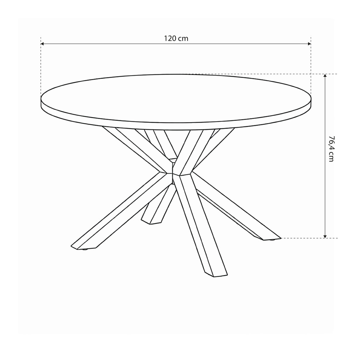 Stela Classic Round Dining Table 120x77 cm, Industrial Style – dimensions drawing