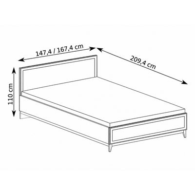 Serena-bed met opbergruimte en een gefreesd hoofdbord in modern-classicstijl - tekening met afmetingen