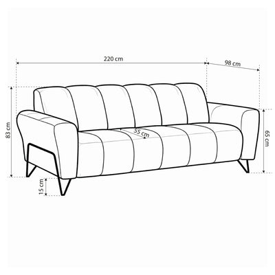 Nellia 3 Seater Sofa for Living Room, Soft Style, Storm Fabric – dimensions drawing