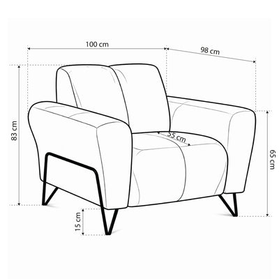 Nellia Upholstered Armchair, Modern Style, Storm Fabric – dimensions drawing
