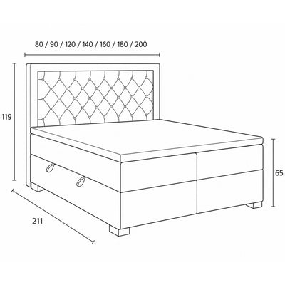 Santia Diamond-tufted Continental Divan Bed with Two Storage Compartments, Glamour Style – dimensions drawing