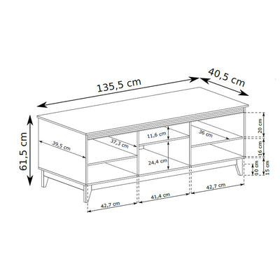 Serena TV Unit 136x62 with Fluted Fronts, Modern Classic Style – dimensions drawing