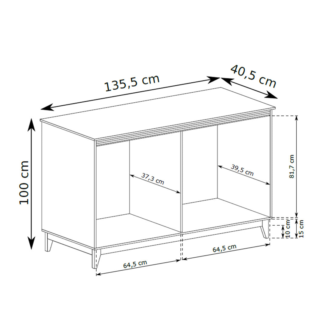 Dressoir Serena 136x100 met 6 laden in modern classic-stijl - tekening met afmetingen