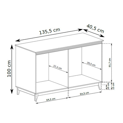 Dressoir Serena 136x100 met 6 laden in modern classic-stijl - tekening met afmetingen
