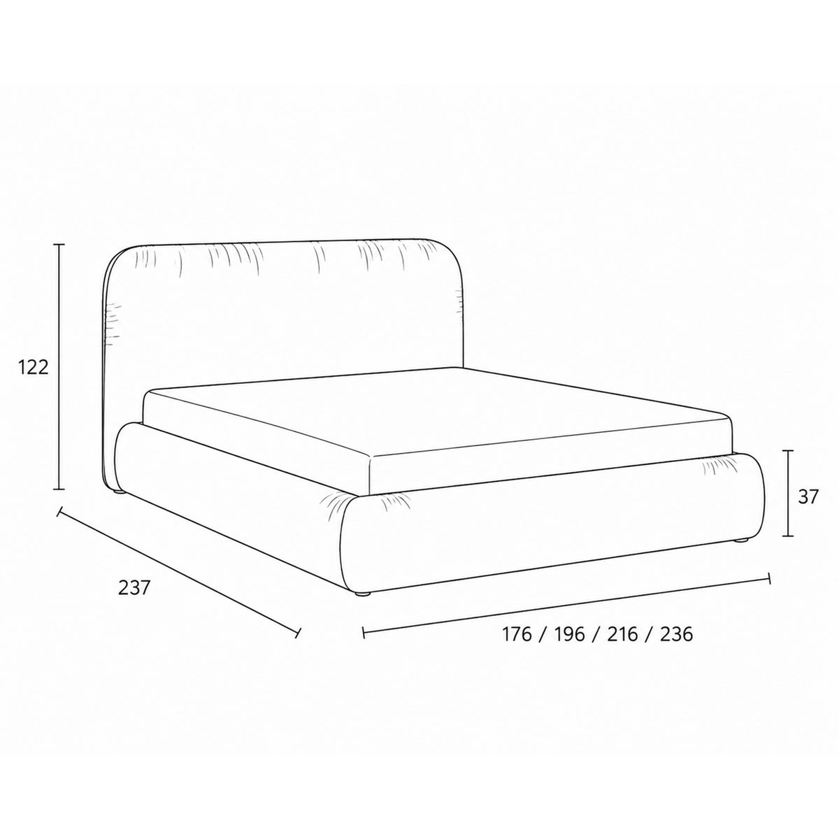 Paries Upholstered Ottoman Bed with Storage, Modern Organic Style – dimensions drawing